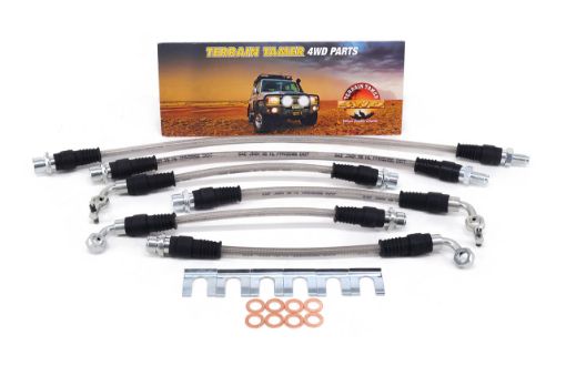 Braided Brake Hose Kit Suit 2" Raised Suspension Fit For Landcruiser FZJ78, Landcruiser FZJ79, Landcruiser HDJ78 & Landcruiser HDJ79 - Terrain Tamer TTBHK13