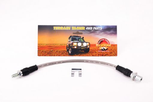 Braided Brake Hose Rear Centre +abs +50mm Extended Fit For Landcruiser HDJ80, Landcruiser HDJ81, Landcruiser HZJ80 & Landcruiser HZJ105 - Terrain Tamer 90947-02A17BTT