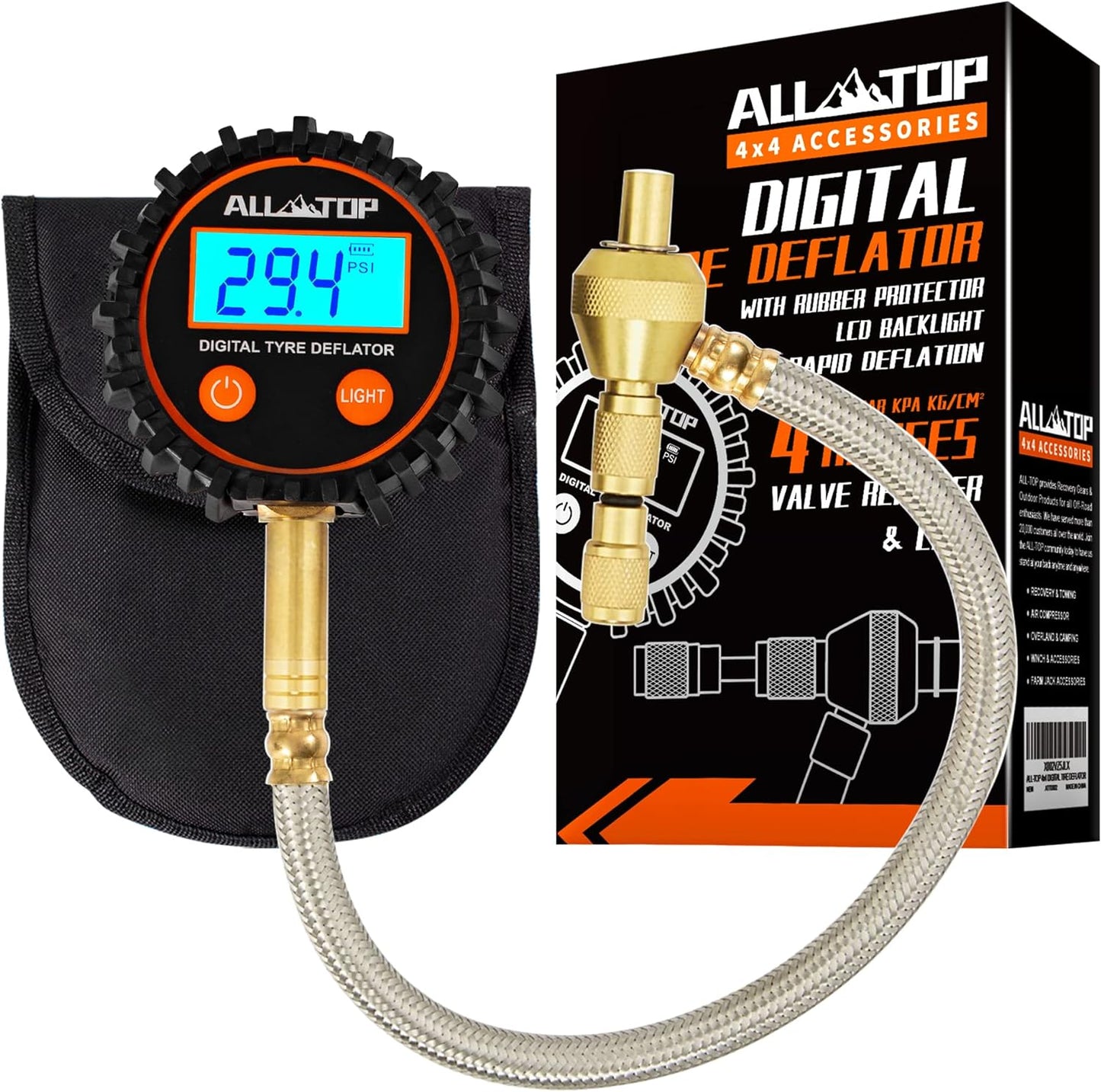 ALL-TOP 4x4 Digital tyre Deflator kit, Professional Tire Pressure Gauge, Air Down Master, Rapid Tire Deflator (250 PSI)