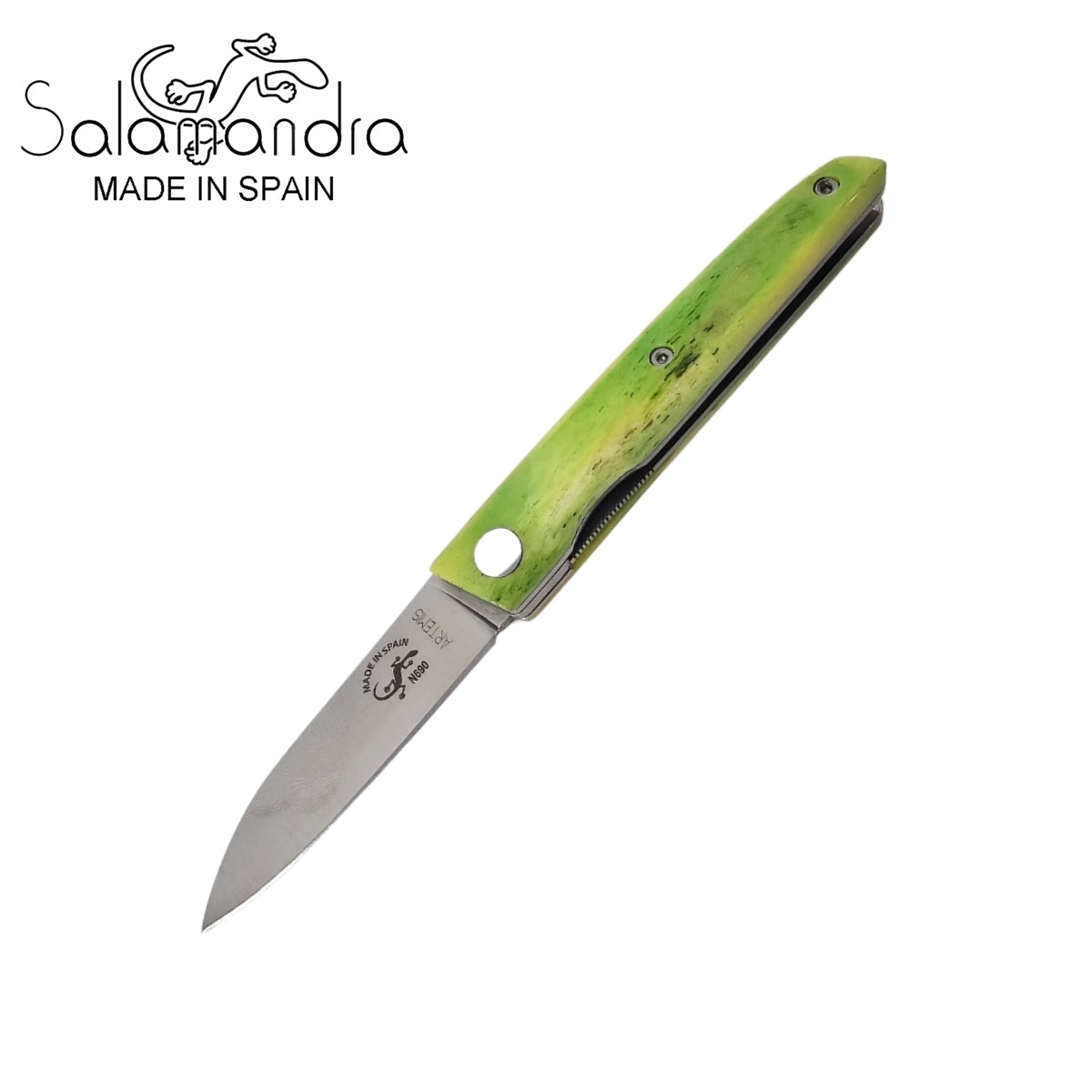 Salamandra Artemis Deep Green Camel Bone N690 Pocket Knife