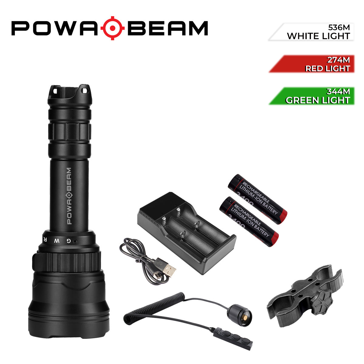 Powa Beam Orion V1 Tri-Colour LED Torch Hunters Kit