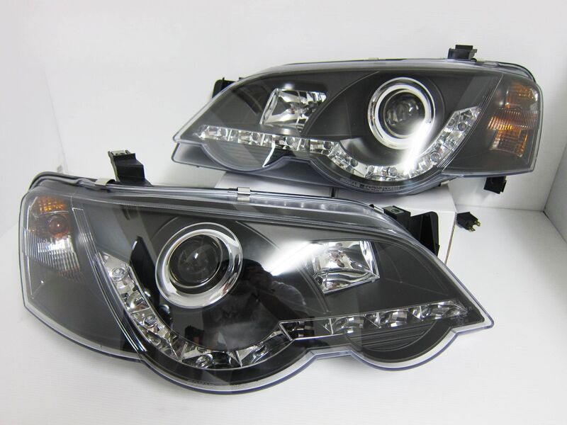 Black DRL LED Headlights Fit For Ford Falcon BA BF XR6 XR8 2002-2008