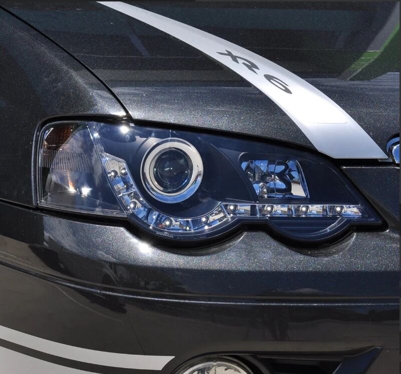 Black DRL LED Headlights Fit For Ford Falcon BA BF XR6 XR8 2002-2008