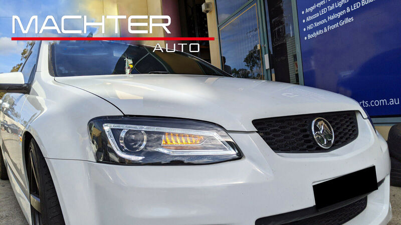Black LED Headlights Sequential Blinker Fit For Holden VE Commodore Series 1 & 2 Xenon Globes