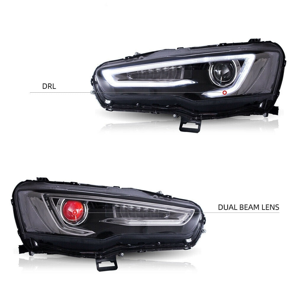 Demon Eye 3D LED DRL Projector Head Light Fit For Mitsubishi Lancer CJ EVO X VRX 2007-2017