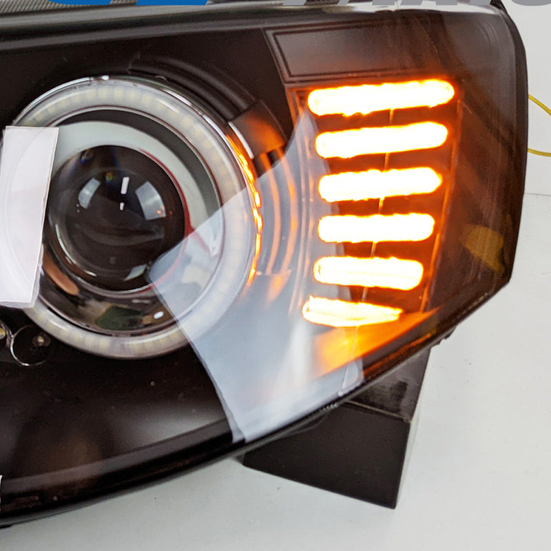 Black Ultra LED Angel Eyes Projector Headlights Fit For Mitsubishi Triton 2006-2015