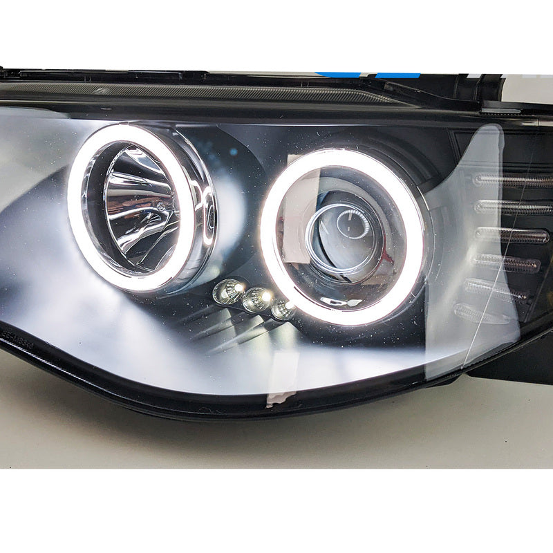 Black Ultra LED Angel Eyes Projector Headlights Fit For Mitsubishi Triton 2006-2015