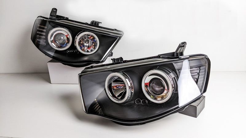 Black Ultra LED Angel Eyes Projector Headlights Fit For Mitsubishi Triton 2006-2015