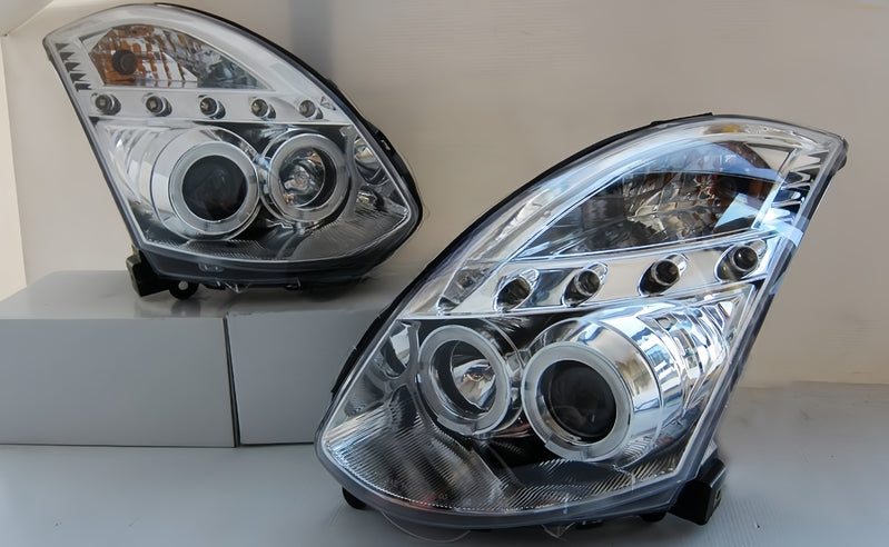 Clear LED DRL Angel Eyes Projector Head Lights Fit For Nissan Skyline 350GT Infiniti G35 V35 2001-2006