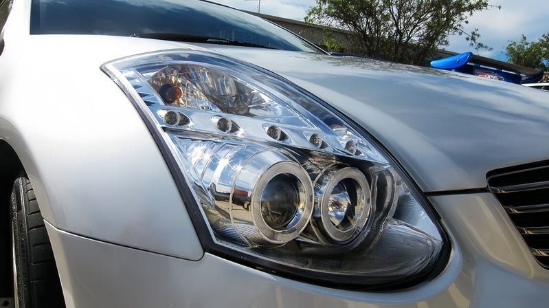 Clear LED DRL Angel Eyes Projector Head Lights Fit For Nissan Skyline 350GT Infiniti G35 V35 2001-2006