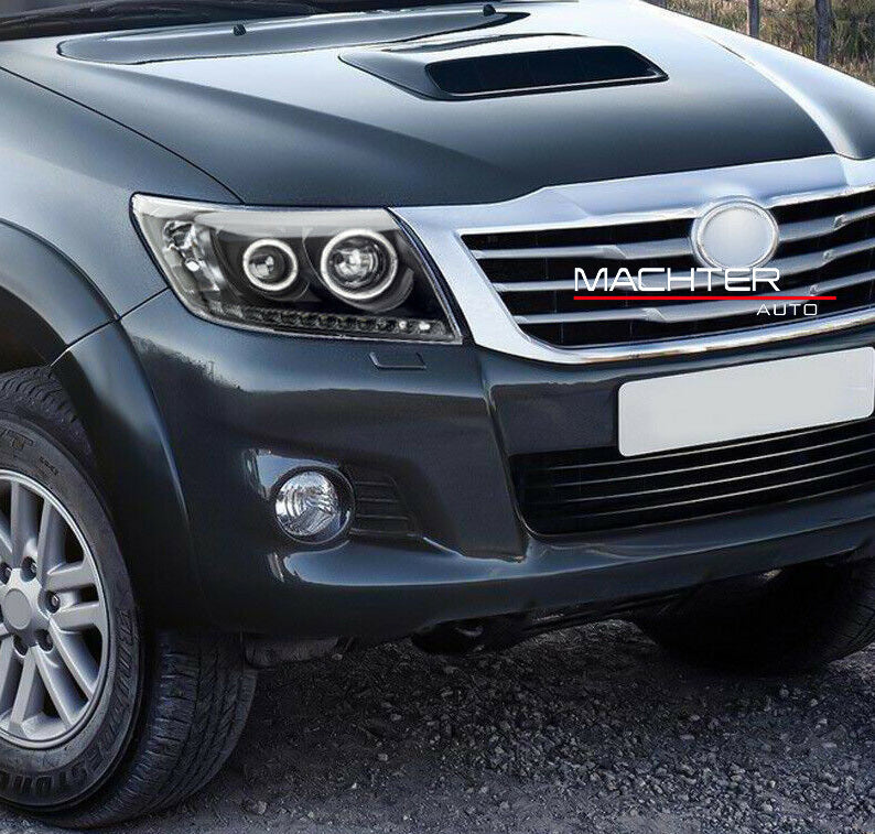 Smoke LED Headlights DRL HALO Projector Angel Eyes Fit For Toyota Hilux VIGO 2011-2015 Pair