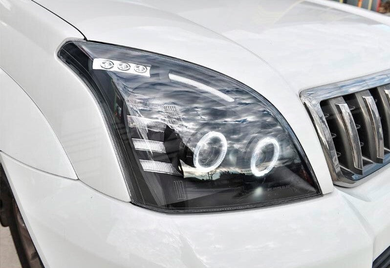 Smoke Angel Eye LED Headlights Fit For Toyota Prado 120 Series 02-09 Pair