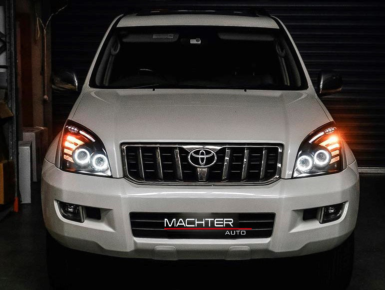 Smoke Angel Eye LED Headlights Fit For Toyota Prado 120 Series 02-09 Pair