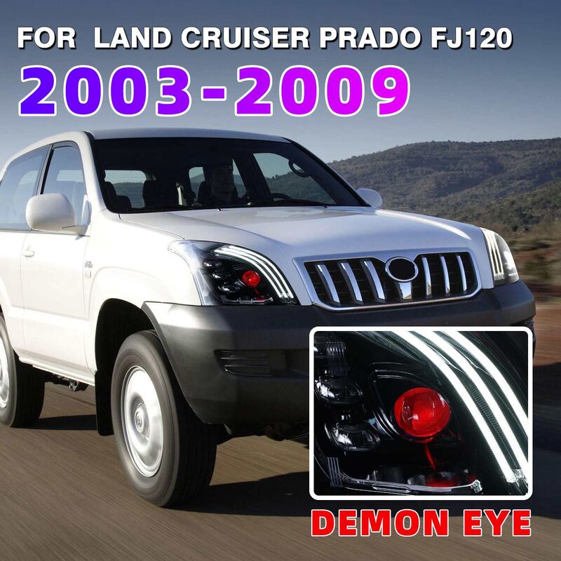 3D Demon Eye Full LED Sequential Blinker Headlights Fit For TOYOTA PRADO FJ120 2003-2009