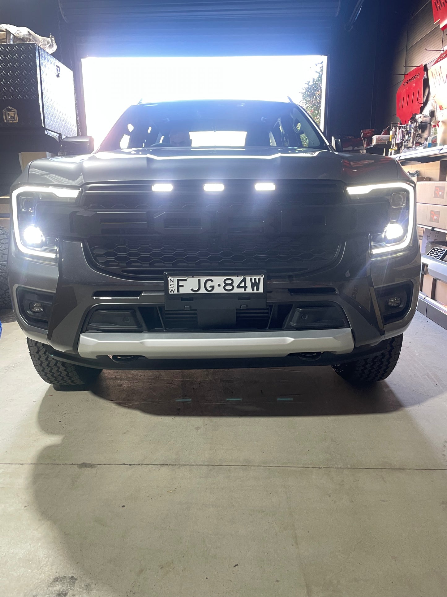FORD RANGER NEXT GEN RAPTOR STYLE GRILLE WITH WHITE LED's EVEREST, XLT, SPORT & WILDTRAK 2022- 2025