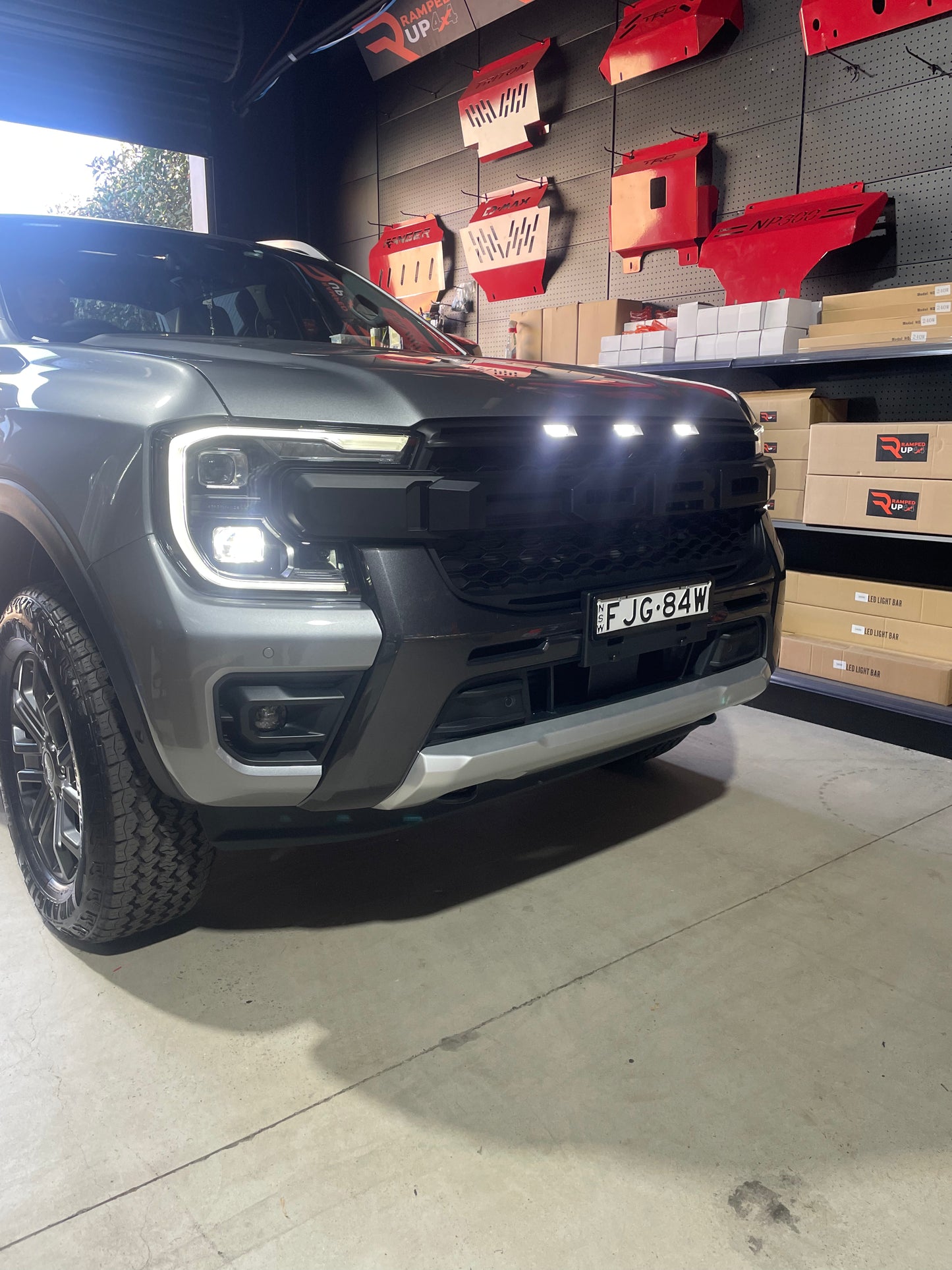 FORD RANGER NEXT GEN RAPTOR STYLE GRILLE WITH WHITE LED's EVEREST, XLT, SPORT & WILDTRAK 2022- 2025