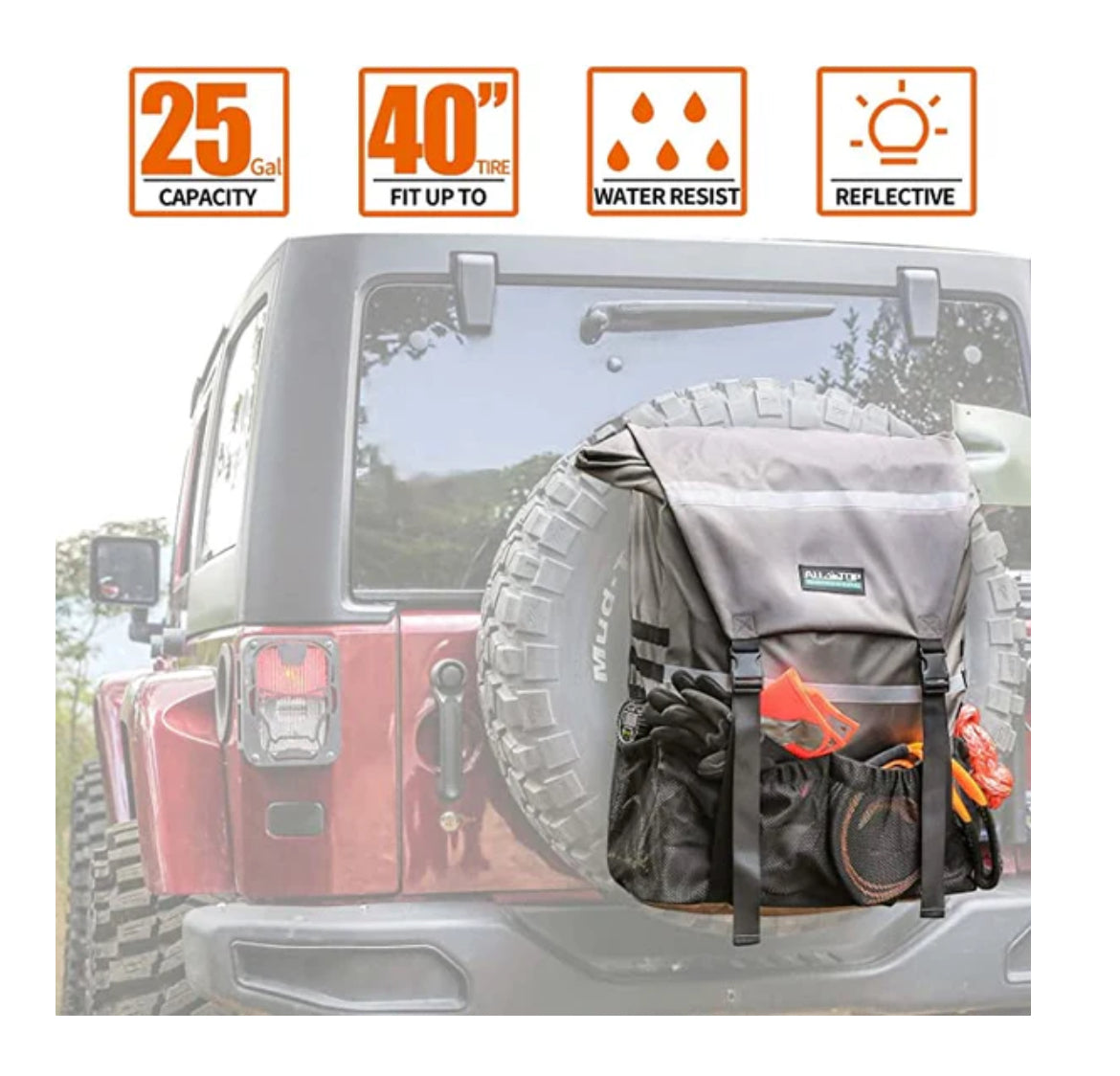 ALL-TOP rear tyre Trash Bag, Offroad spare tire trasharoo bags, Heavy Duty Truck Tailgate Trash Bag, Cargo Storage Bag for Jeep, Truck, SUV or Car, Fit up to 40'' Tire (Carbon Black)