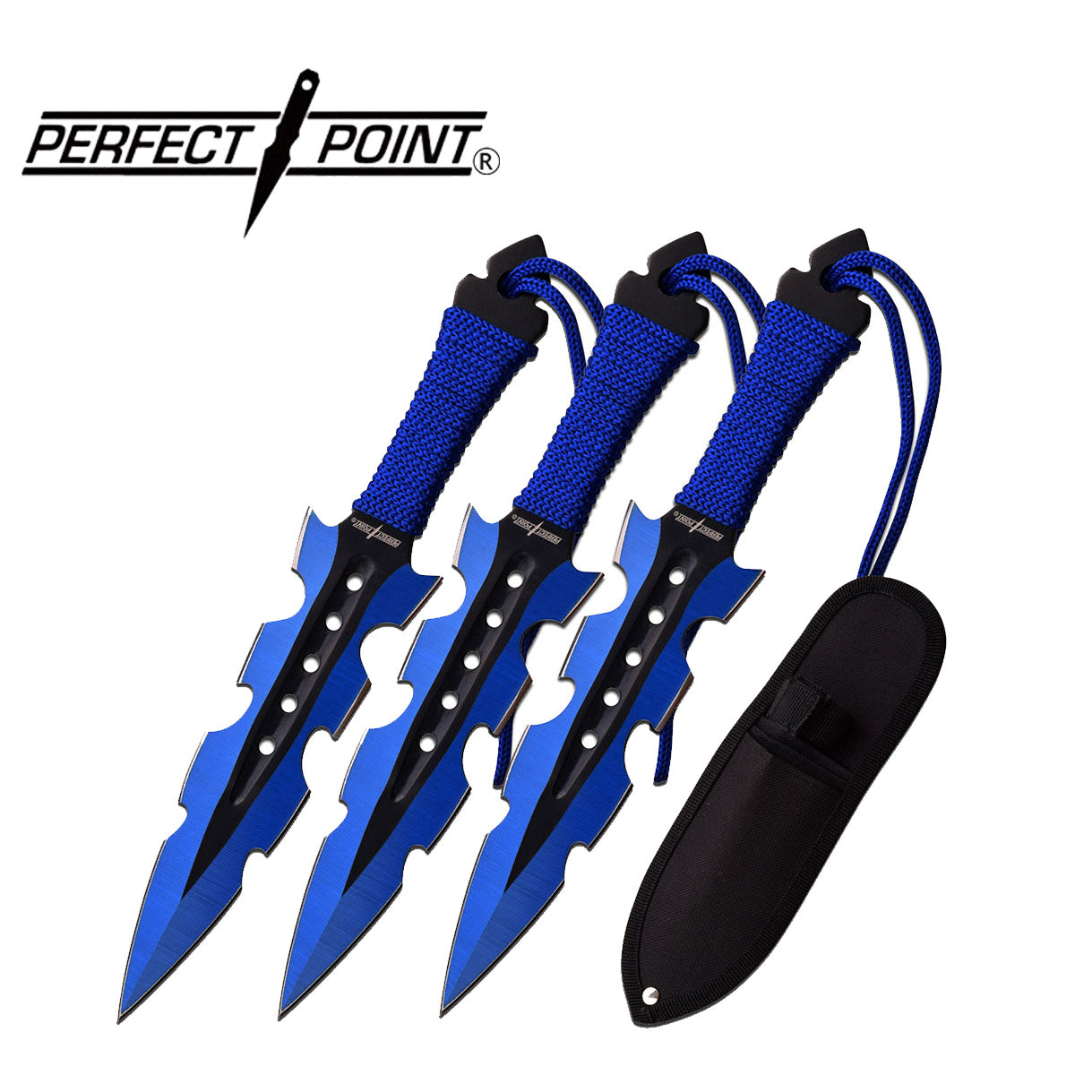 Perfect Point Black & Blue Cord Wrapped Throwing Knives 3pk