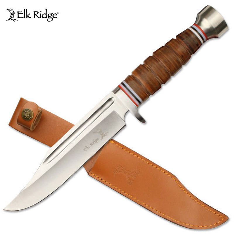 Elk Ridge Stacked Leather Bowie Knife