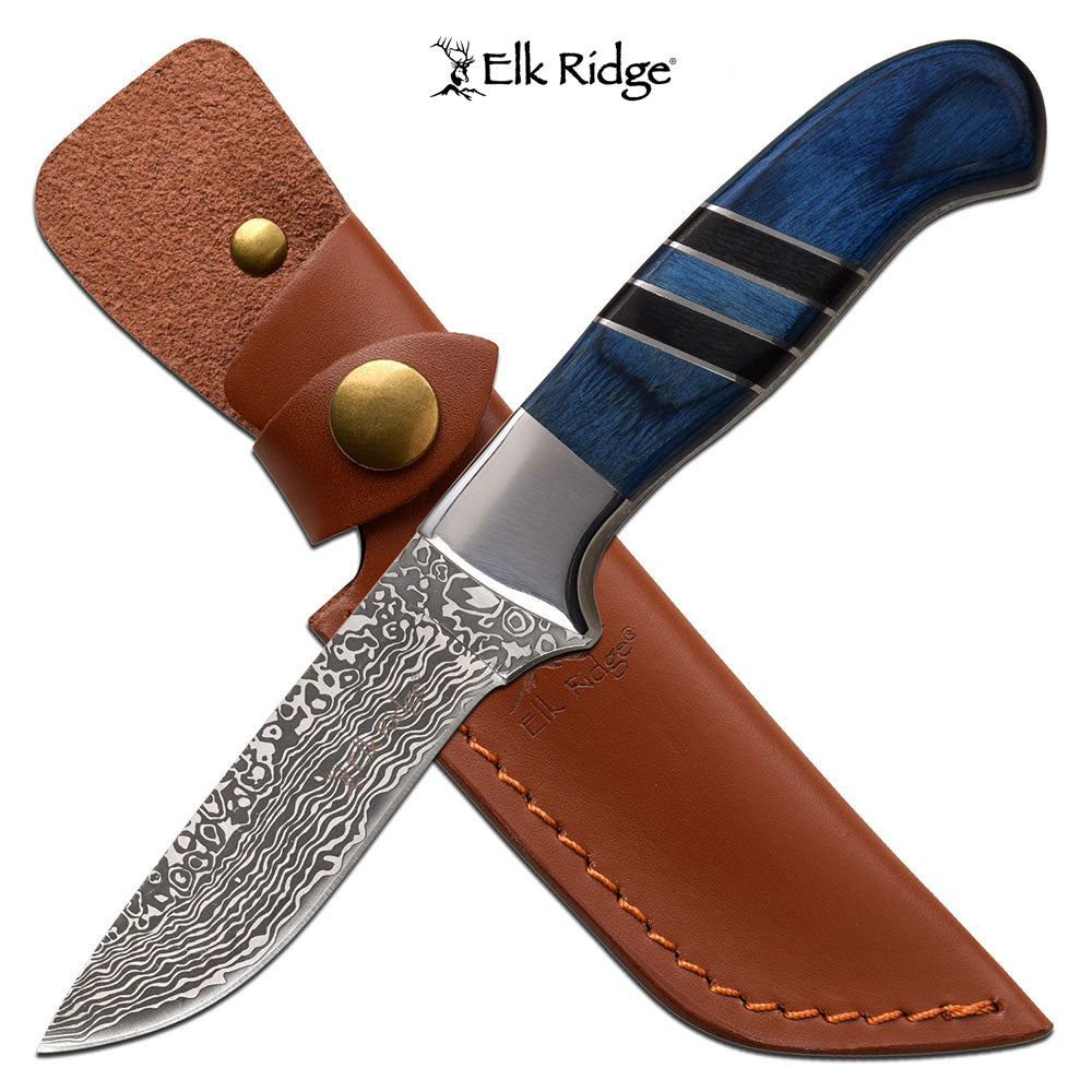 Elk Ridge Blue Striped Drop Point Blade Hunting Knife