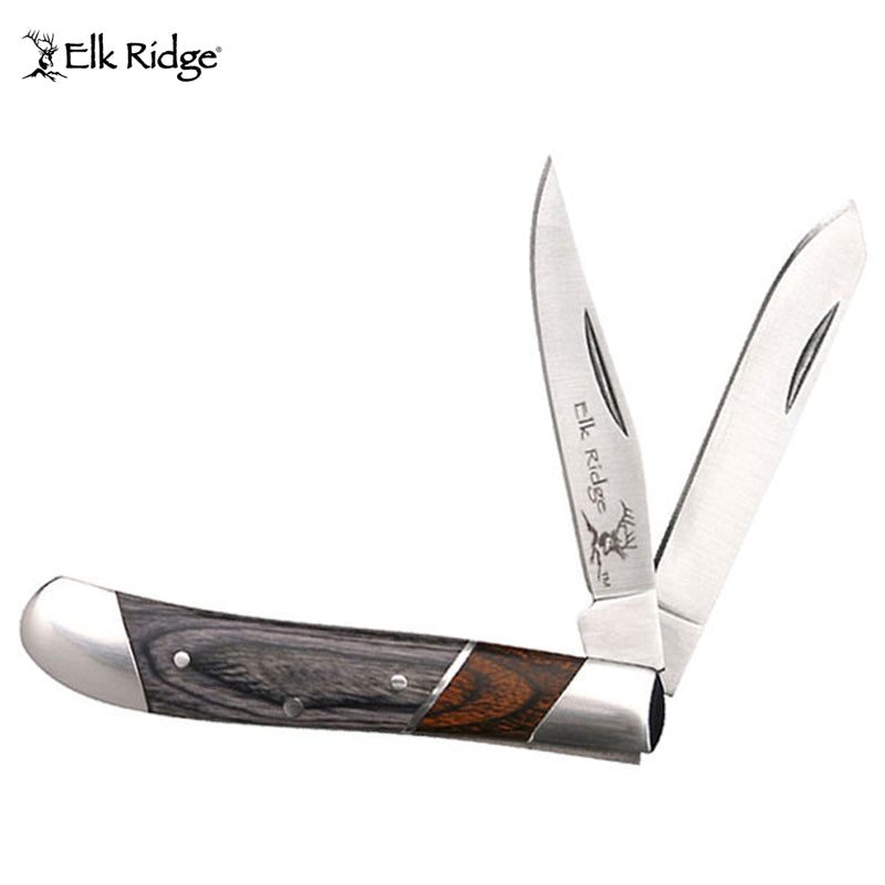 Elk Ridge Twin Blade Gentleman's Black & Natural Wood Knife