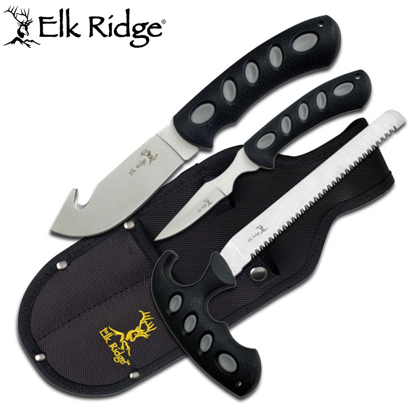 Elk Ridge Gut Hook Skinner, Caper Knife & Saw Hunting Set