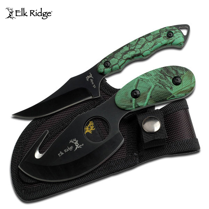 Elk Ridge Green Camo Hunting Knife Set