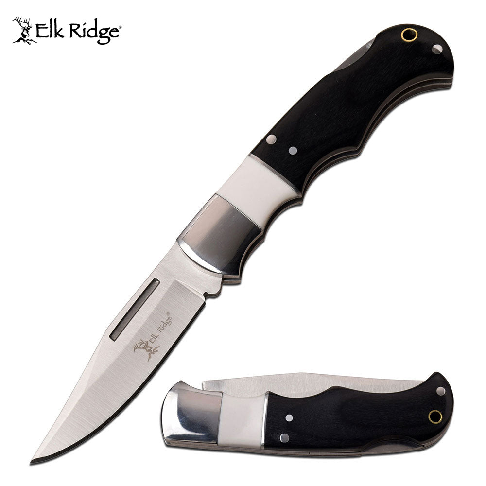 Elk Ridge Black & White Pakkawood Lockback Knife