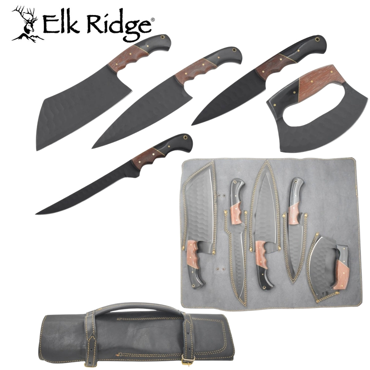 Elk Ridge Brown & Black 5 Piece Kitchen Knife Set