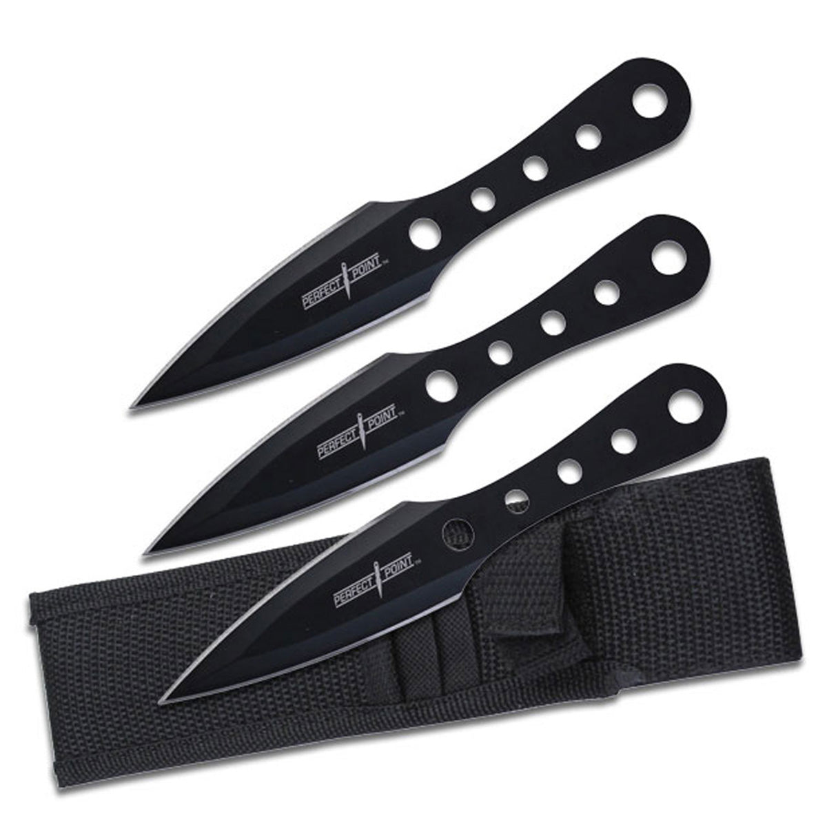 Perfect Point Black Stainless Steel Throwing Knives 3pk