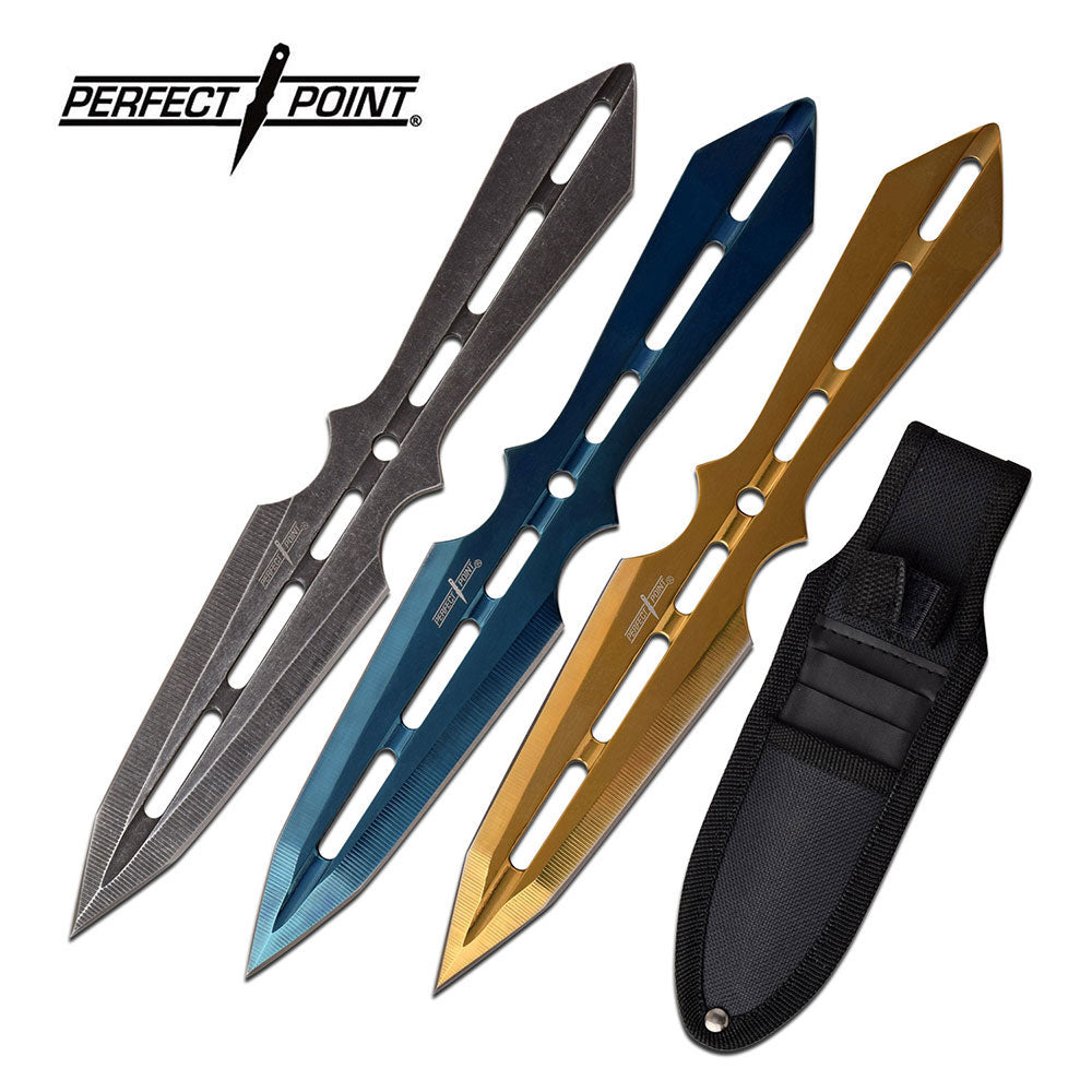 Perfect Point Silver/Blue/Yellow Throwing Knives 3pk