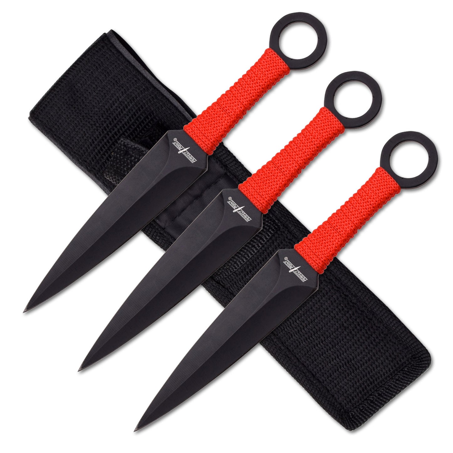 Perfect Point Black w Red Cord Throwing Knives 3pk