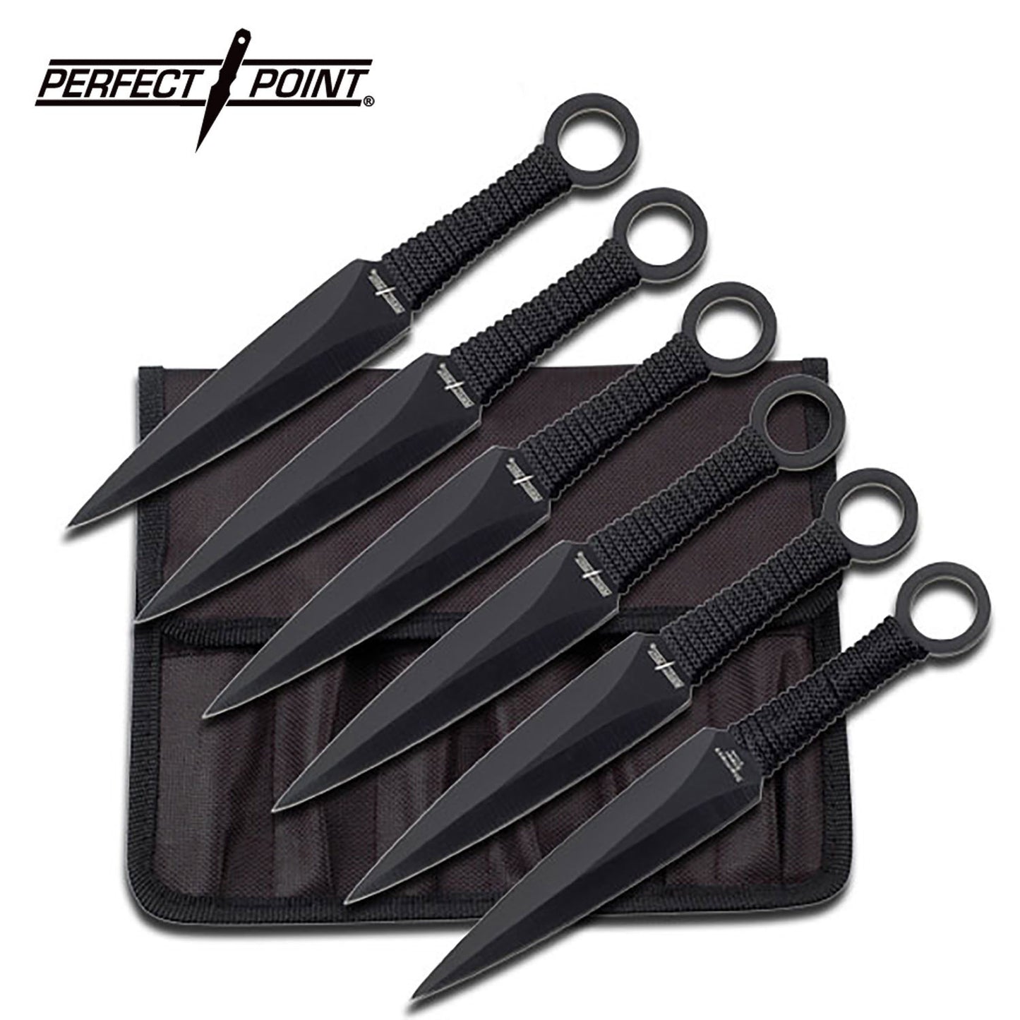 Perfect Point Black Cord Throwing Knives 6pk