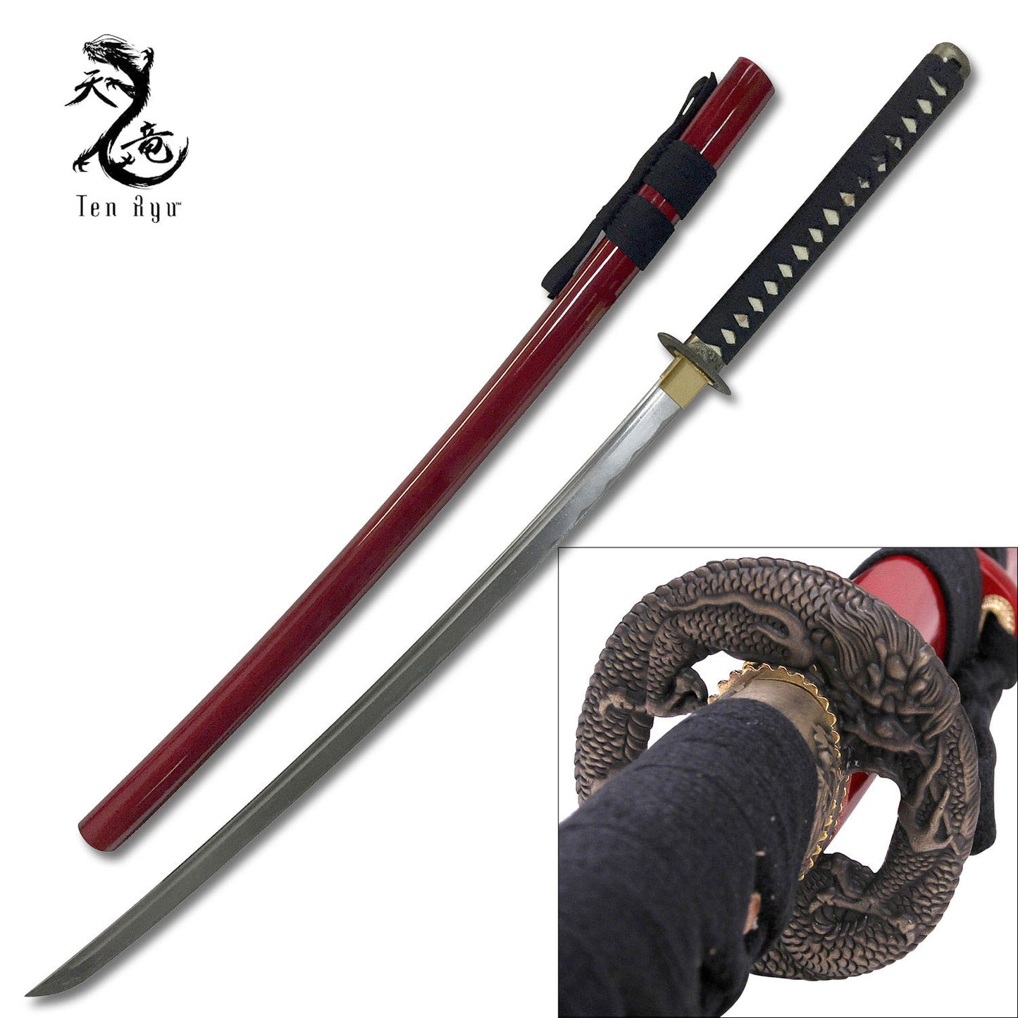 Ten Ryu Handmade Dragon Samurai Sword - Red