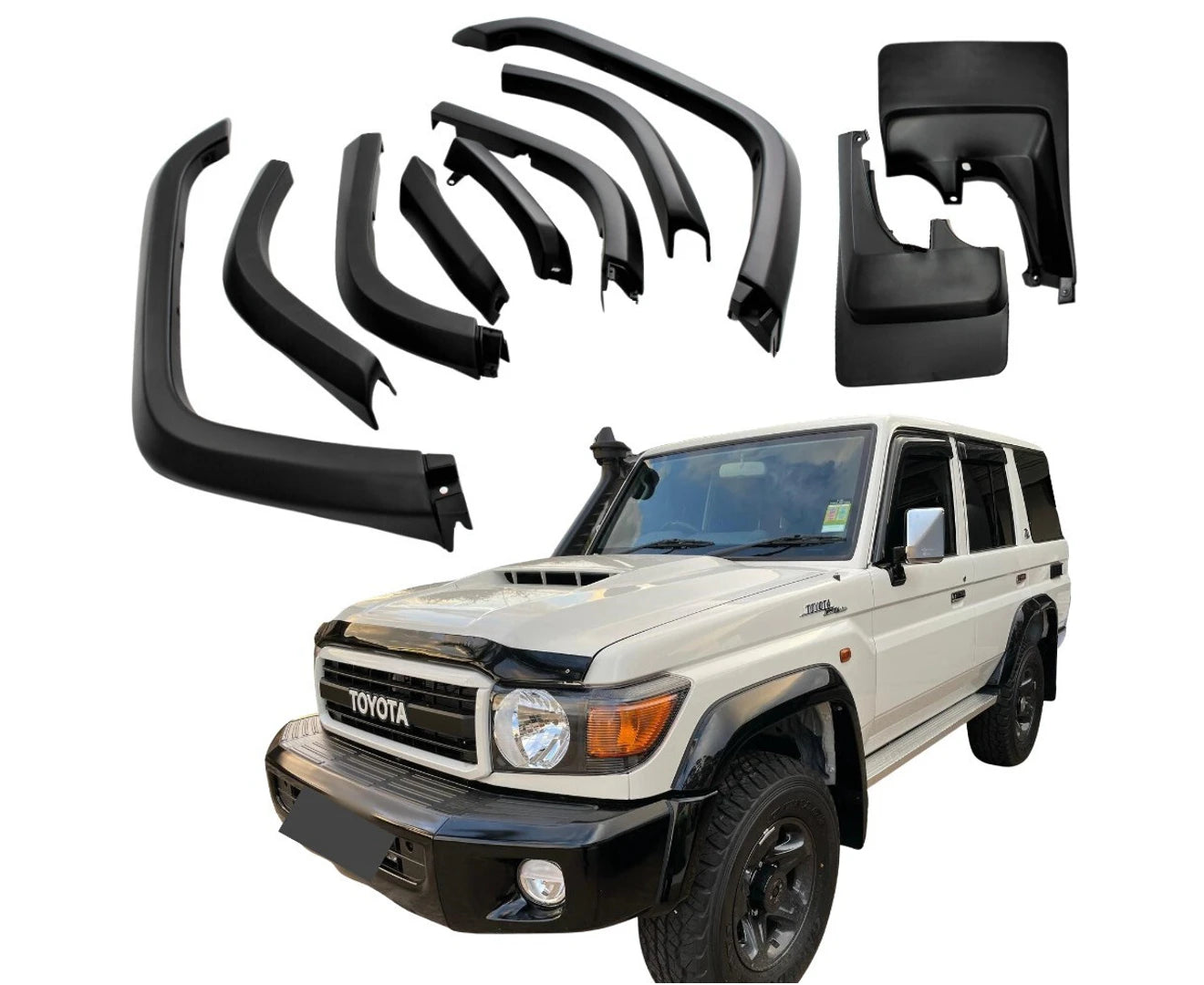 MATTE BLACK FENDER FLARES WITH MUDFLAPS SUITABLE FOR LANDCRUISER 76