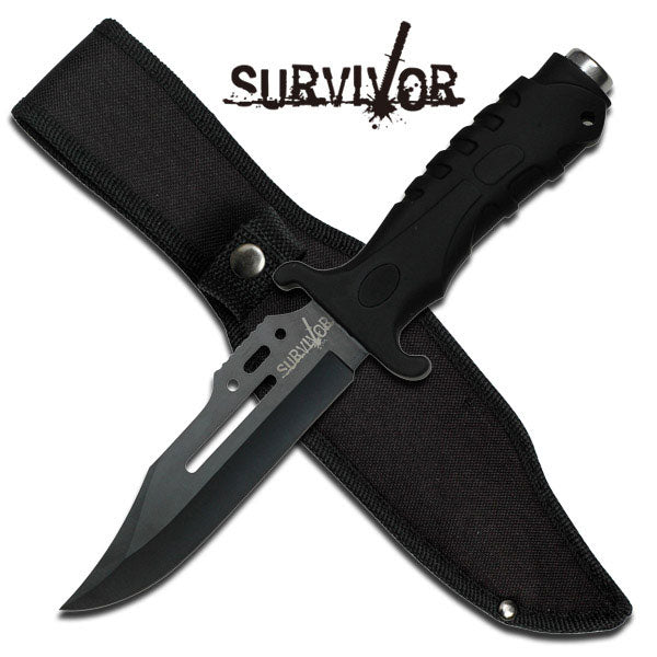Survivor Black Rubber Handle Knife