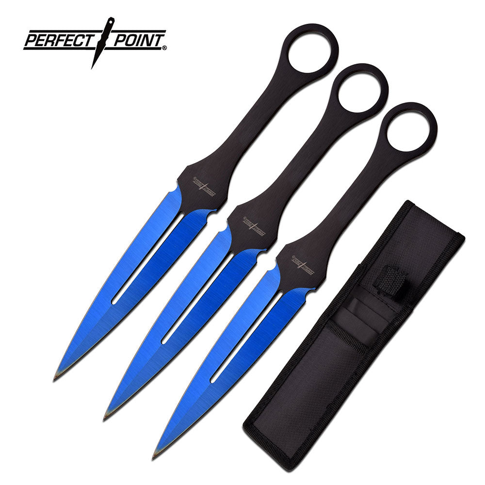 Blue Electro 3pc Throwing Knife Set
