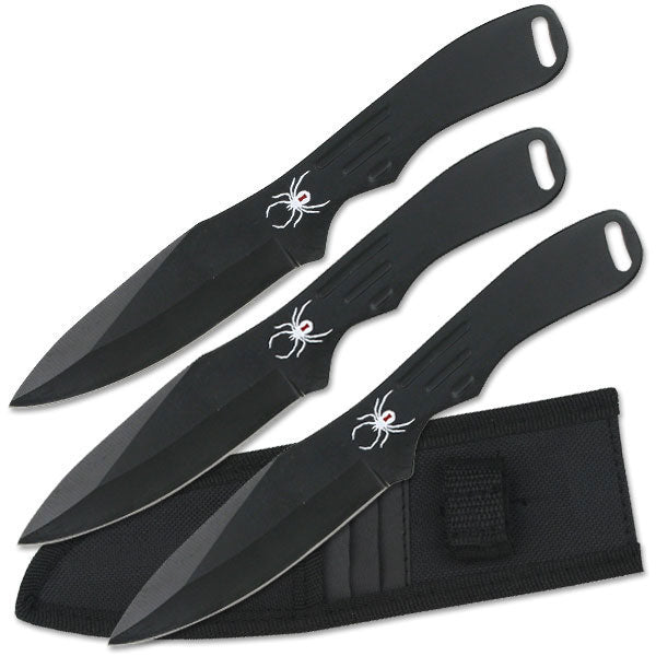 Spider Print Black Throwing Knife Set