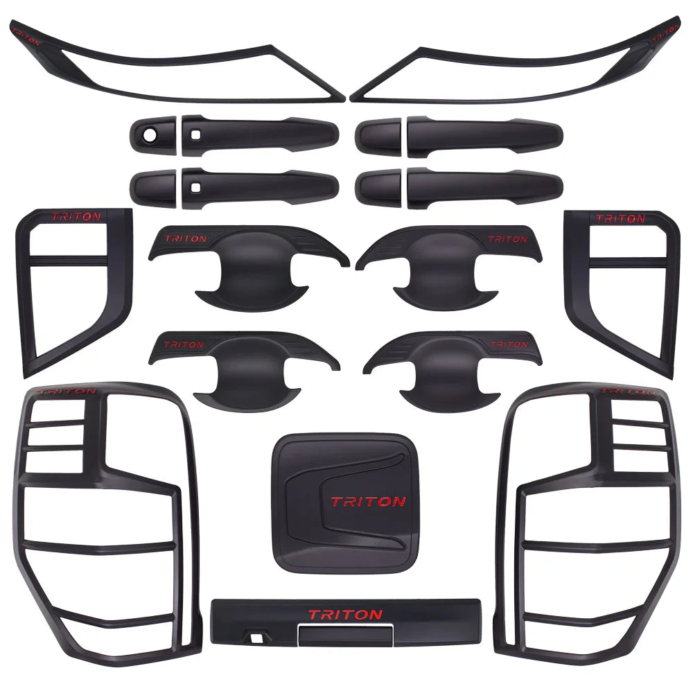 For MITSUBISHI TRITON l200 2019 2023 Accessories Matte Black out kit Body Kits Lamp Cover Door Trims 2020 2021 2022 Pickup Truck