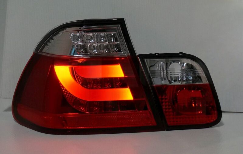 Clear Red LED 3D Tail Lights Fit For BMW E46 3 Series 4D Sedan 318I 320I 1998-2001