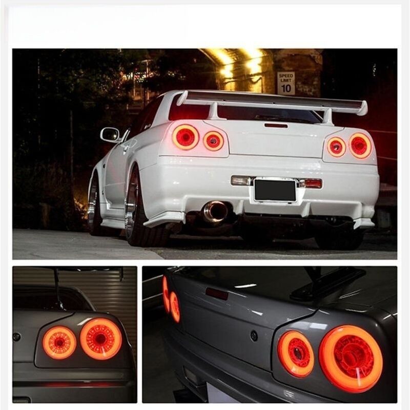 78 Works Fiber Ring LED Taillights V2 Tail Lamp Fit For Nissan Skyline R34 GTR GTT RB25 RB26 1998-2002
