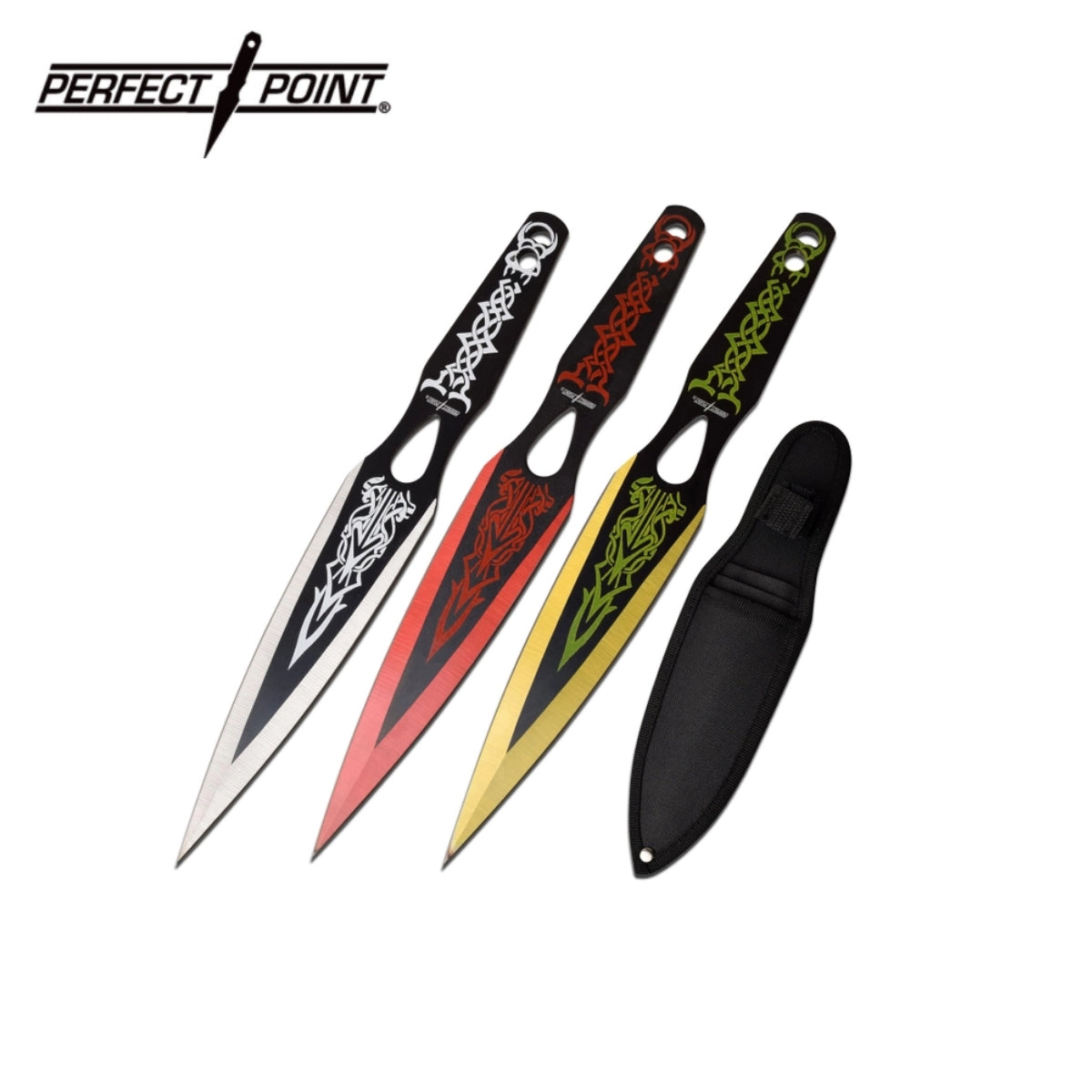Perfect Point Gold, Grey, Red Throwing Knives 3pk