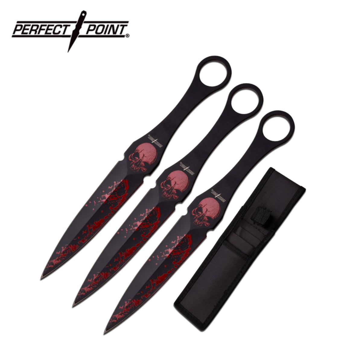 Perfect Point Red Skull Throwing Knives 3pk