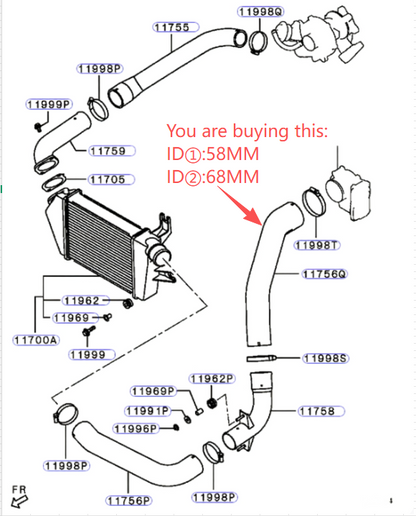 Intercooler To Throttle Body Piping Hose Fit For Mitsubishi Triton ML MN 2.5L 4D56T 2008-2015 1505A850 ID 58 & 68MM