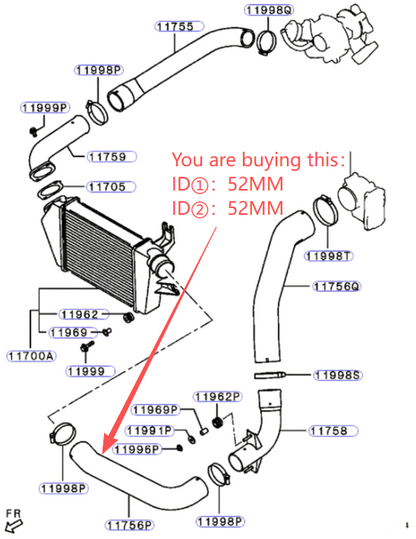 Hose Intercooler To Pipe Cold Side Fit For Mitsubishi Triton ML MN 2.5L 4D56T 2008-2015 1505A511 ID 52MM