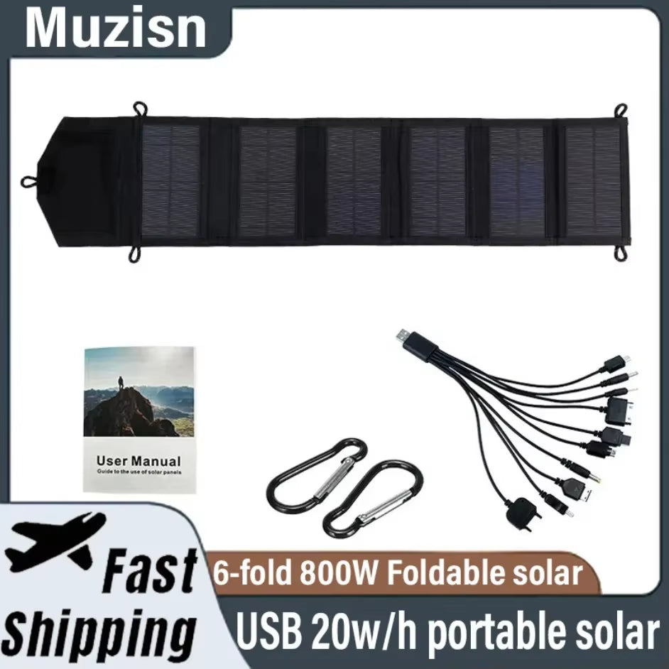 6-Fold 800W Foldable Solar Panel 20W/H Portable Solar Panels Charger USB 5V DC Full Time Power Solar Panel Mobile Power Supply
