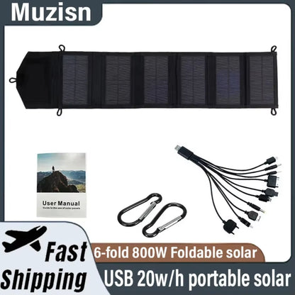 6-Fold 800W Foldable Solar Panel 20W/H Portable Solar Panels Charger USB 5V DC Full Time Power Solar Panel Mobile Power Supply