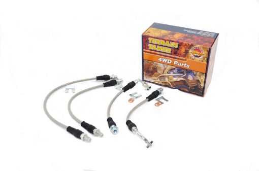 Braided Brake Hose Kit Drum Bke Rr to 2"raised Susp W/o Abs Fit For Landcruiser VDJ78, Landcruiser VDJ79, Landcruiser GRJ71 & Landcruiser GRJ76 - Terrain Tamer TTBHK10