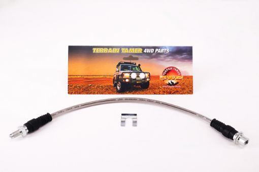 Braided Brake Hose L/H Front Centre +abs 50MM Extended Fit For Landcruiser HDJ80, Landcruiser HDJ81, Landcruiser HZJ80 & Landcruiser HZJ105 - Terrain Tamer 90947-02A18BTT