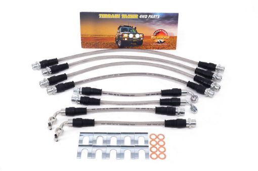 Braided Brake Hose Kit Disc Brake Rear 0-50MM Raised Vehicle Fit For Landcruiser GDJ76, Landcruiser GDJ78, Landcruiser GDJ79 & Landcruiser GRJ76 - Terrain Tamer TTBHK23